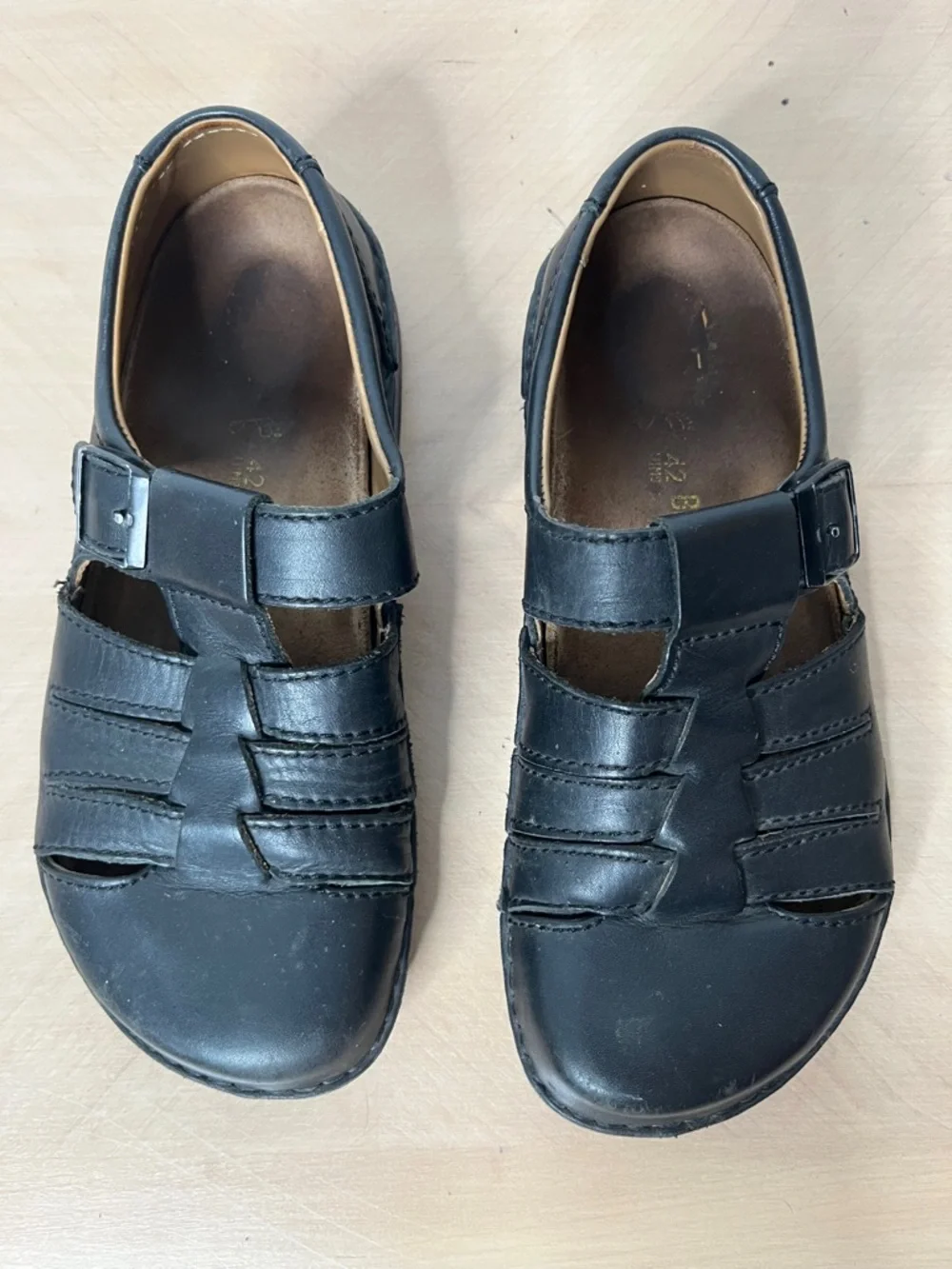 Birkenstock Madeira Black leather fisherman shoes size 42 Regular/Wide